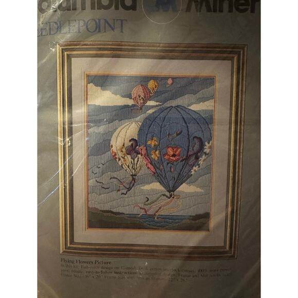 Vintage 1983 Columbia Minerva Needlepoint Kit Crewel Flying Flowers 16 x 20” Art - Picture 2 of 4